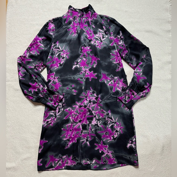 Milly Sherie Silk Black Dark Floral Mini Dress 8 - Picture 2 of 10